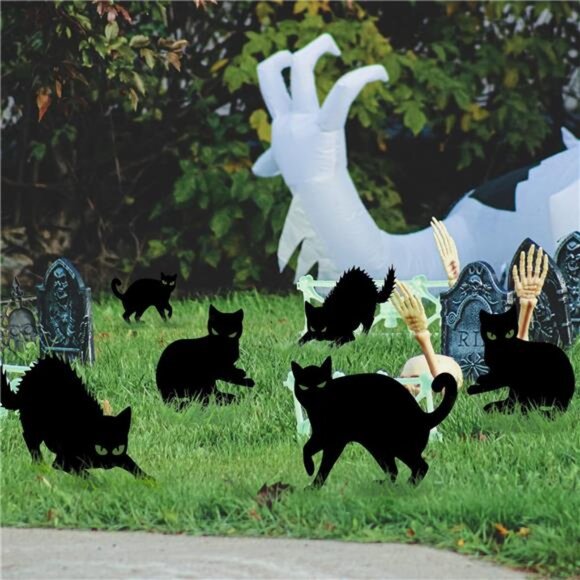 Halloween Black Cat Yard Decorations Glow in Dark Eyes Outdoor Scary Party Decor - Picture 2 of 8